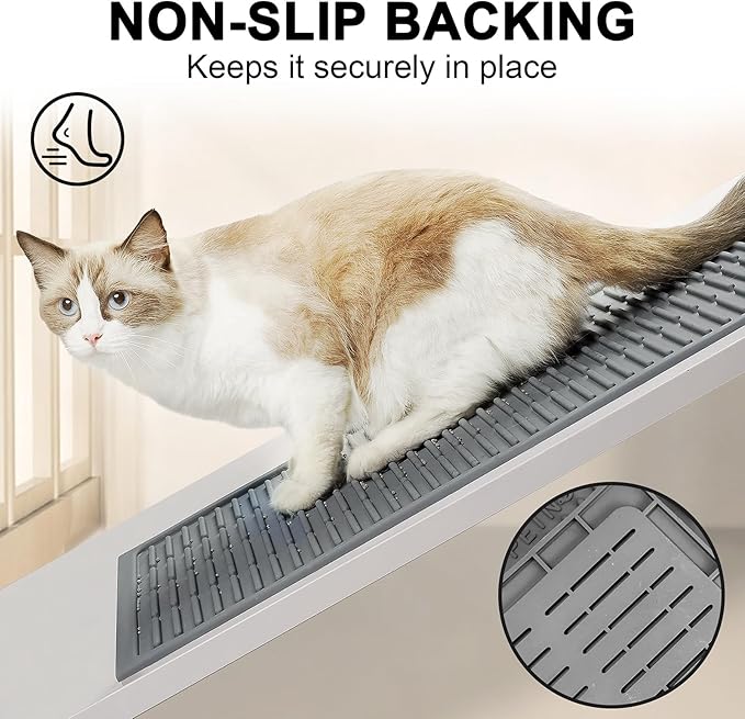 PetNova Extra Large Litter Mat: XL 39"x29" Silicone Waterproof Groove Design Litter Trapping Mat Easy to Clean for Multiple-Cats - Jumbo Non-Slip Cat Box Rug for Floor (Grey)