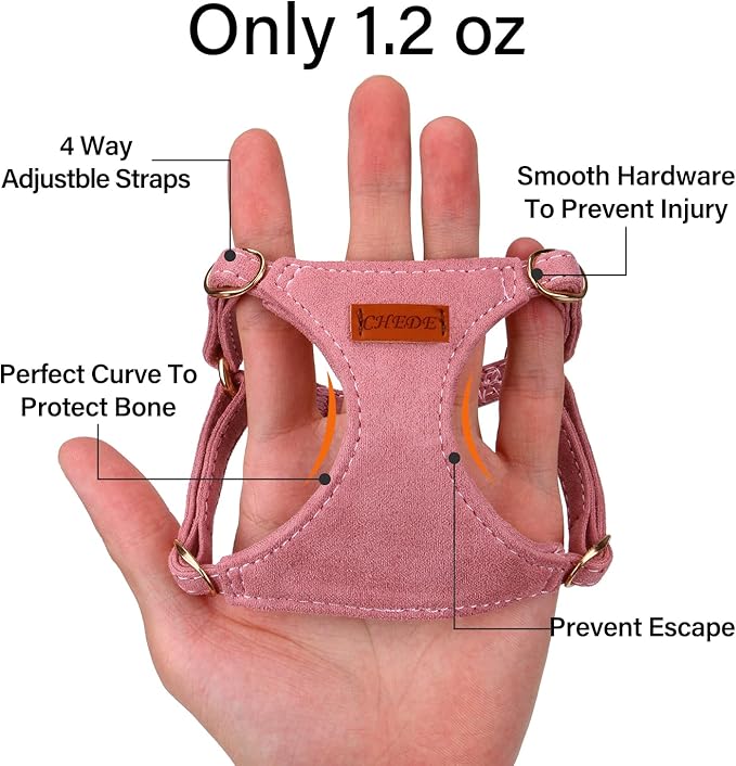CHEDE No Pull Puppy Harness and Multifunction Dog Leash Set- 8 Colors Soft Adjustable No Choke Escape Proof Cute,Lightweight Pet Vest Harness for Small and Medium Dog (XS, Antique Pink)