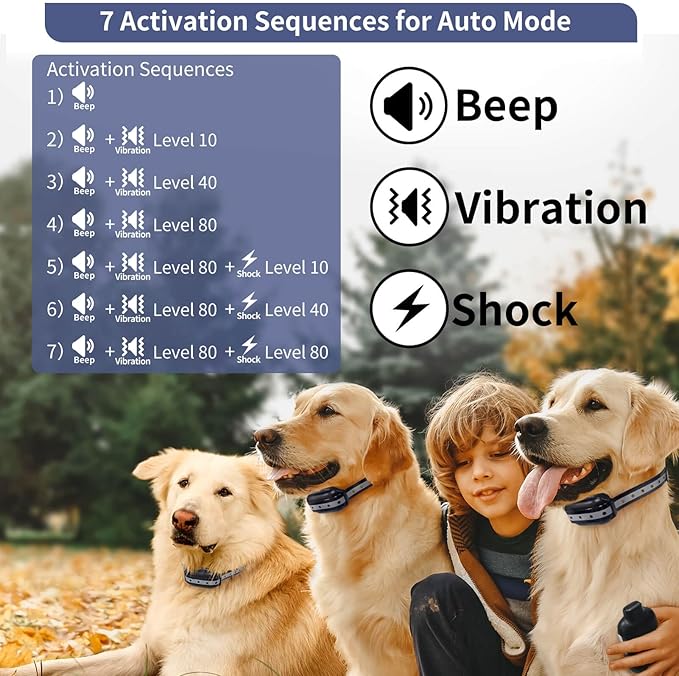 PetJoy 3 Dog Shock Collar for Large Dogs, Automatic Bark Collar with Remote, Bark and Training Collar Combo, Shock Collar with 5 Adjustable Levels of Sensitivity