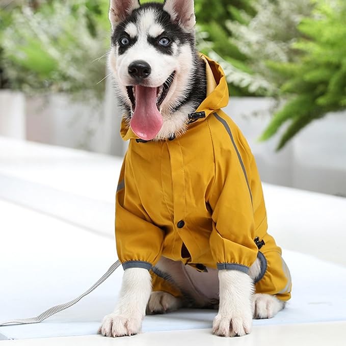 Pet Rain Jacket – Hooded Waterproof Coat, Reflective Lightweight Poncho, Four-Leg Dog Rain Cover with Adjustable Fit | Perfect Use for Small Medium Large Dogs Cats Outdoor Adventure