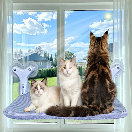 Cat Window Perch Hammock, 6 Suction Cups, 55 Lbs for Large Cats/Multiple Cats, Seat Bed, Indoor Foldable Design with Thickened Metal Frame. Dual-Sided Washable Mat