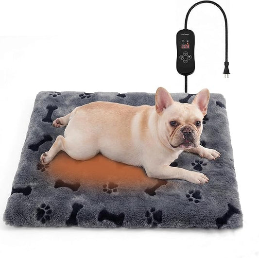 Pet Heating Pad for Cats Dogs, Heated Cat Dog Bed with 5 Temperature Levels, Timer, Auto Shut-Off, Thick Paw-Print Cover, Chew Resistant Cord for Indoor & Sheltered Outdoor Use (M: 20" x 16" x 1.3")