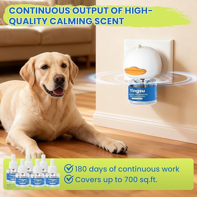 Dog Calming Diffuser, 8 in 1 Puppy Pheromones Calming Diffuser, Relaxing Pheromone for Dogs Relief Stress Anxiety Reduce Aggression Barking, Help Train Dog to Pee, 2 Diffuser 6 Refill(48ml)