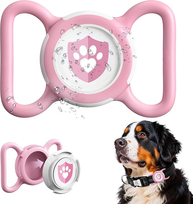 Waterproof AirTag Dog Collar Holder for Apple Tracker Pink