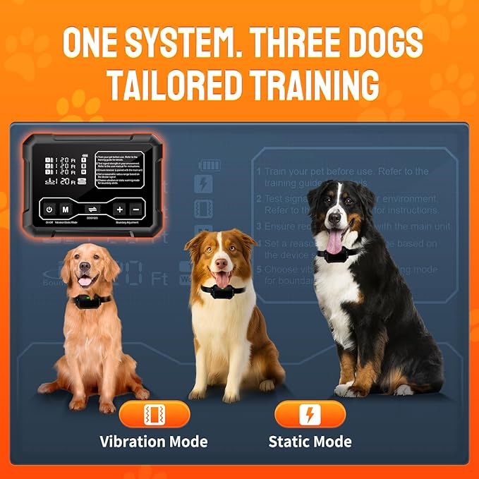 Wireless Dog Fence System, Indoor & Outdoor Use, 1 Acre High-Precision Radar Wireless Dog Fence, Real-time Monitoring, 9-26in Medium & Large Breeds, Not Limited by GPS Signal (for one Dog)
