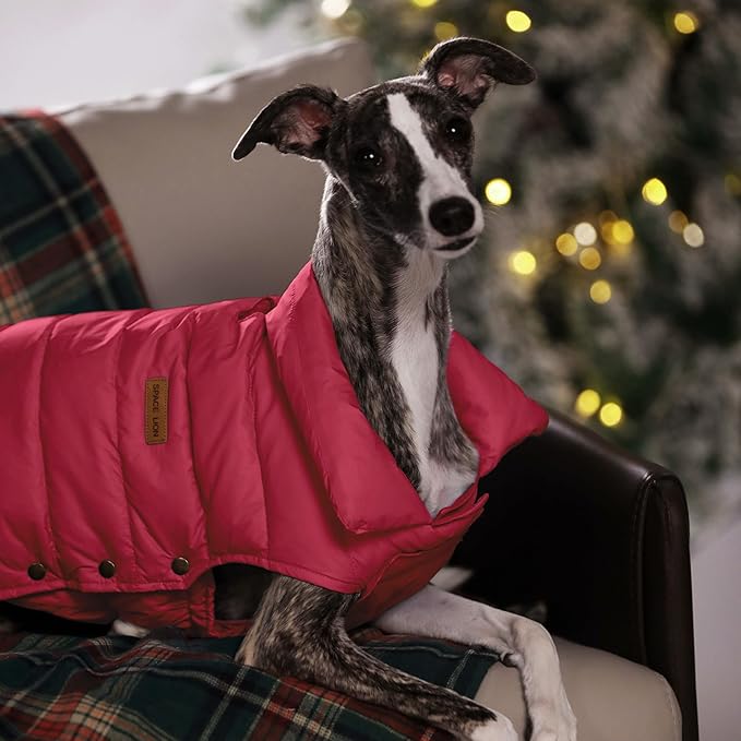 SPACE LION Dog Puffer Jacket, Down Winter Coat, Durable Outdoor Coat for Cold and Windy Conditions, Lightweight & Adjustable Fit Coats for Large Dogs, (Red, Size24/2XL)