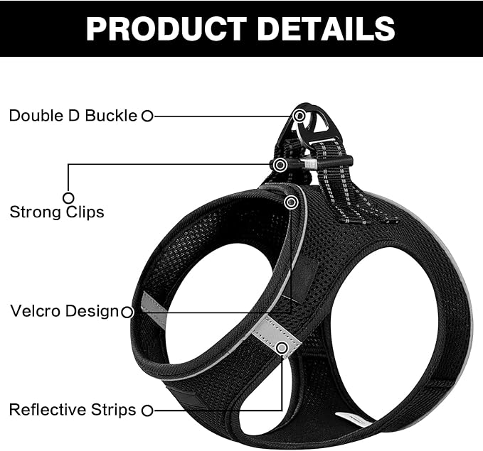 Dog Harness and Leash Set, No Pull Mesh Puppy Harness for Small Medium Sized Dogs, Pet Vest for Walking Running Training, Double D-Rings Reflective Strip