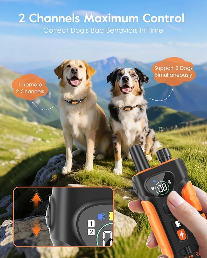 SLOPEHILL Dog Shock Collar,4200FT Dog Training Collar with Remote,IPX8 Waterproof E-Collar with Beep,Vibration,Shock,Flashing Light,No Shock Model,Electric Shock Collar for Dogs,Orange 2PCS