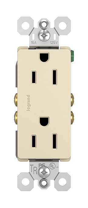 Legrand radiant 885TRLACC8 15 Amp Tamper Resistant Decorator Duplex Outlet, Side Wire or Push Wire, Light Almond (1 Count)