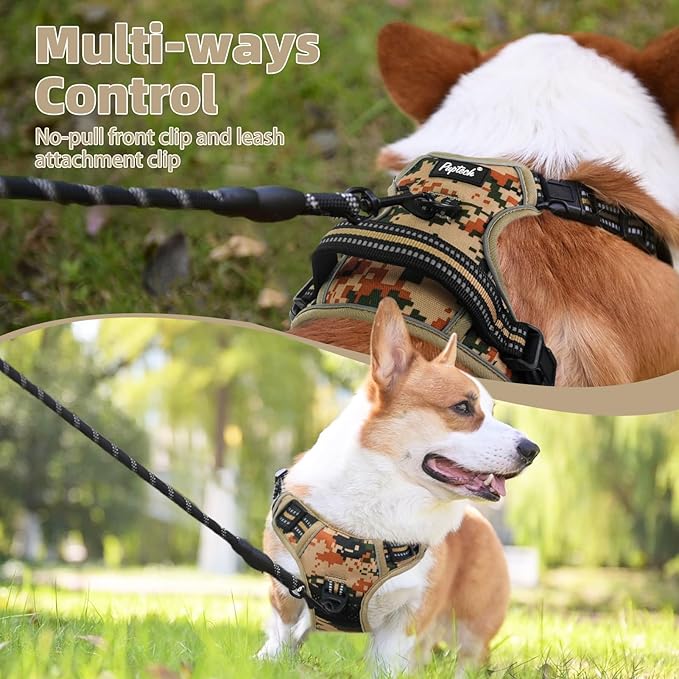 PUPTECK No Pull Tactical Dog Harness Small Sized, Adjustable Reflective Dog Harness with Handle Easy Control, Comfortable Soft Padded Pet Vest Harness for Small Dogs, Camouflage S