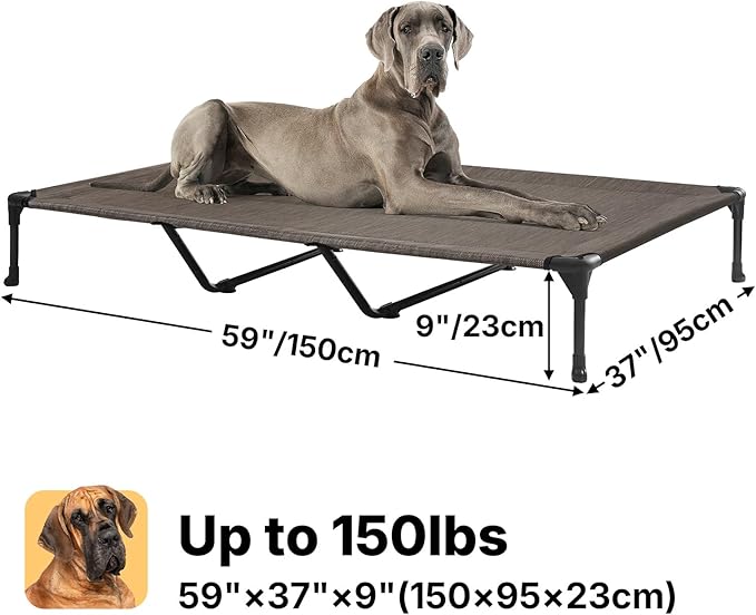 Veehoo Outdoor Elevated Dog Bed Large Sized Dogs, XXL Cooling Raised Dog Cots Beds Training Platform Off Ground Hammock with Breathable Mesh, No-Slip Feet, 59"x37.5", Brown