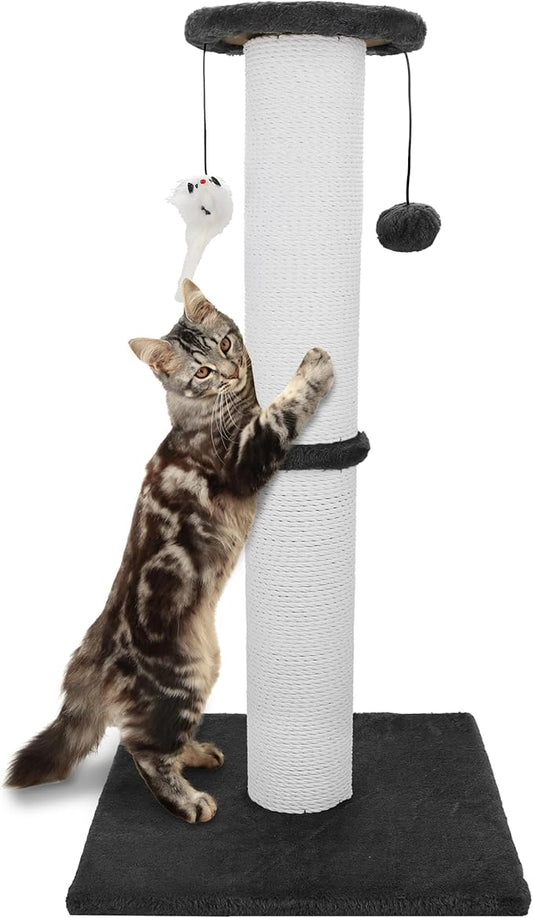 Cat Scratching Post 34 Inches Heavy Duty and Thicker Cat Scratching Post Sisal Rope with Hanging Ball and Mice Scratching Post for Indoor Cats and Adult(Black)