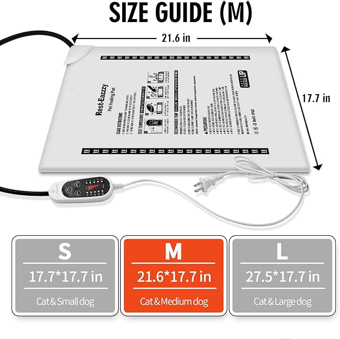 Rest-Eazzzy Heated Cat Bed with Removable Cover, 5 Level Timer & Temperature, Indoor Warming Mat for Cats & Dogs (Heat Pad, Pure-Blue, M)