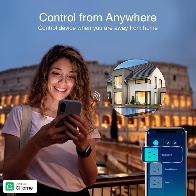 GHome Smart Power Strip Surge Protector 10A, Smart Plug That Works with Alexa & Google Home, 6 in 1 WiFi Outlets with APP Control, White Extension Cord 2.4G WiFi Only, ETL FCC Listed, No Hub Needed