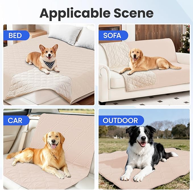 Waterproof Dog Bed Cover, Non-Slip Dog Blanket for Couch, Couch Covers for Dogs Washable, Pet Blanket for Furniture, Pet Bed Mat for Sofa, Car, Pet Supplies (82x82 Inch, Beige)