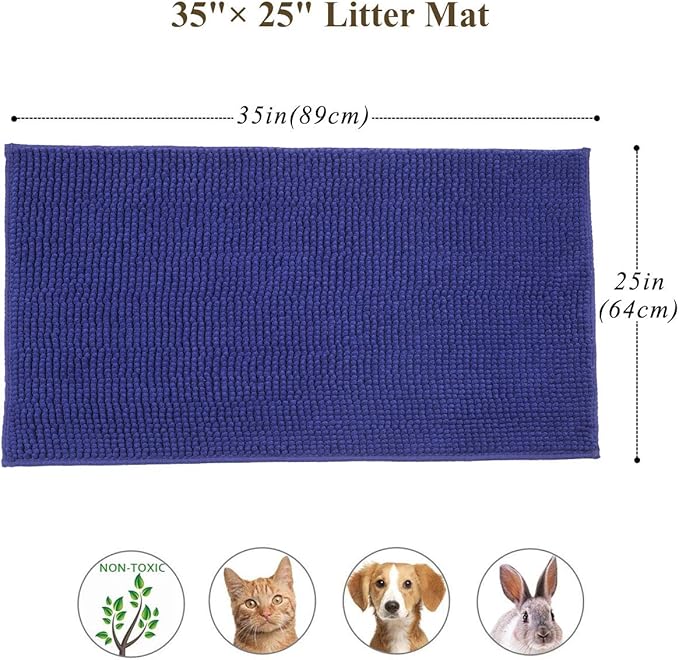 VIVAGLORY Cat Litter Mat Softgrip Litter Trapping Mat, Muddy Litterbox Rug for Indoor & Floor, Machine Washable Easy Clean Soft Microfiber for Cat, 35"× 25", Navy Blue