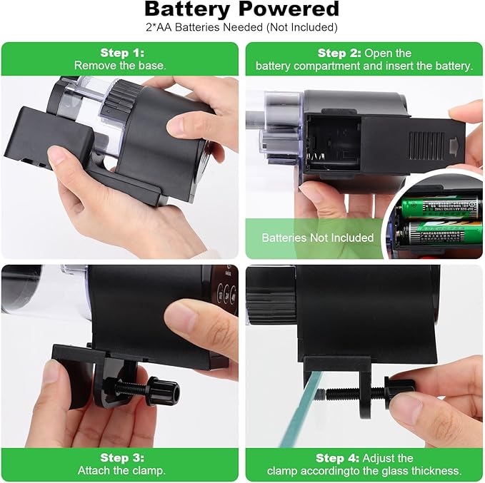 AQQA Automatic Fish Feeder for Aquarium Auto Feeder with 12H/24H/48H Timer 110ml Large Capacity Manual/Auto Feeding Modes Battery Powered Fish Food Dispenser