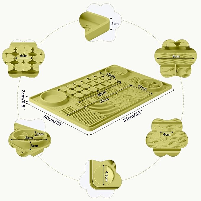 Large Silicone Snuffle Mat, 32"x 20" Dog Lick Mat with Suction Cups, Slow Feeder for Small | Medium | Large | Multiple Dogs Slow Eating, Boredom Reducer (Green)