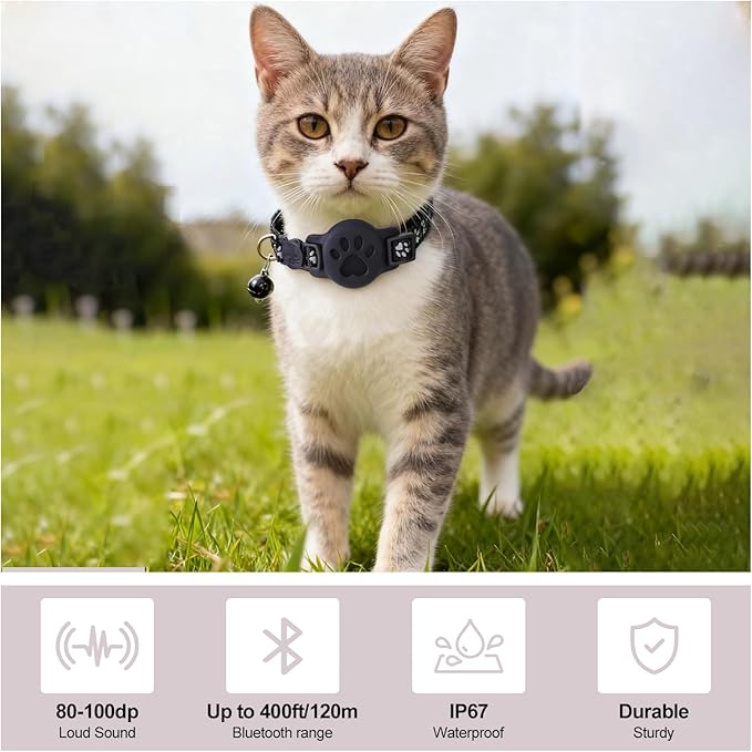 GPS Cat Collar with Bluetooth Tracker Holder - Breakaway Adjustable (7.5-12.6") for Small Cats for iOS (Findmy App) | No Monthly Fee | Waterproof Lightweight Reflective Pet Tracker