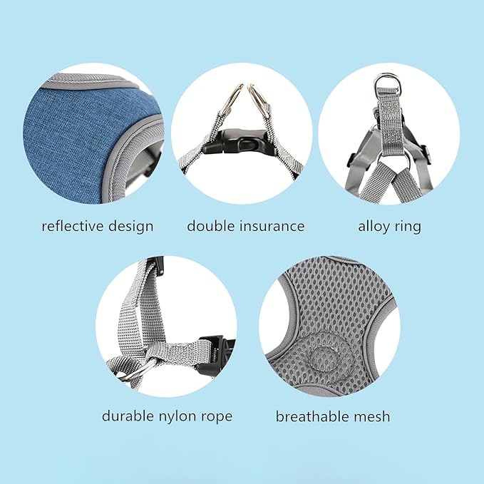 Dog Harness with Leash Set, Adjustable Step in Collars Harness with Breathable Padded Vest for Small Medium Large Dogs Training and Running(M, Blue)