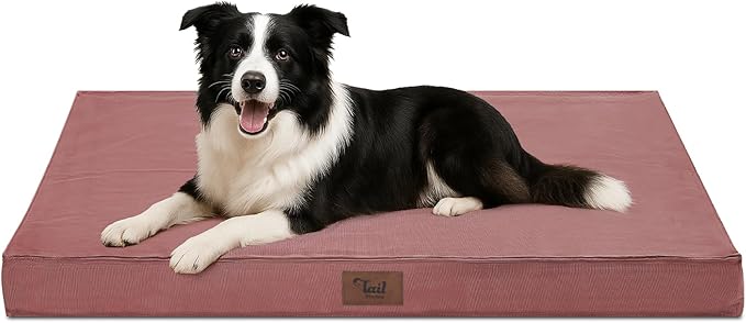 Outdoor Dog Bed for Medium Dogs, Waterproof Dog Crate Mat Orthopedic Egg Crate Foam Pet Bed with Washable Removable Oxford Cover, Pink