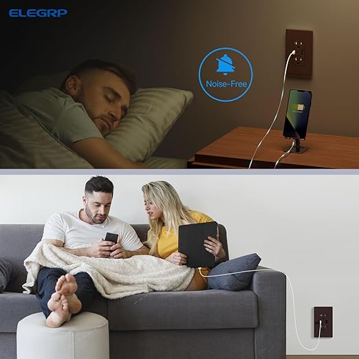 ELEGRP USB Charger Wall Outlet, USB Receptacle with USB A & USB C Ports, 20 Amp Duplex Tamper Resistant Receptacle Plug NEMA 5-20R, Wall Plate Included, UL Listed, 10 Pack, Matte Brown