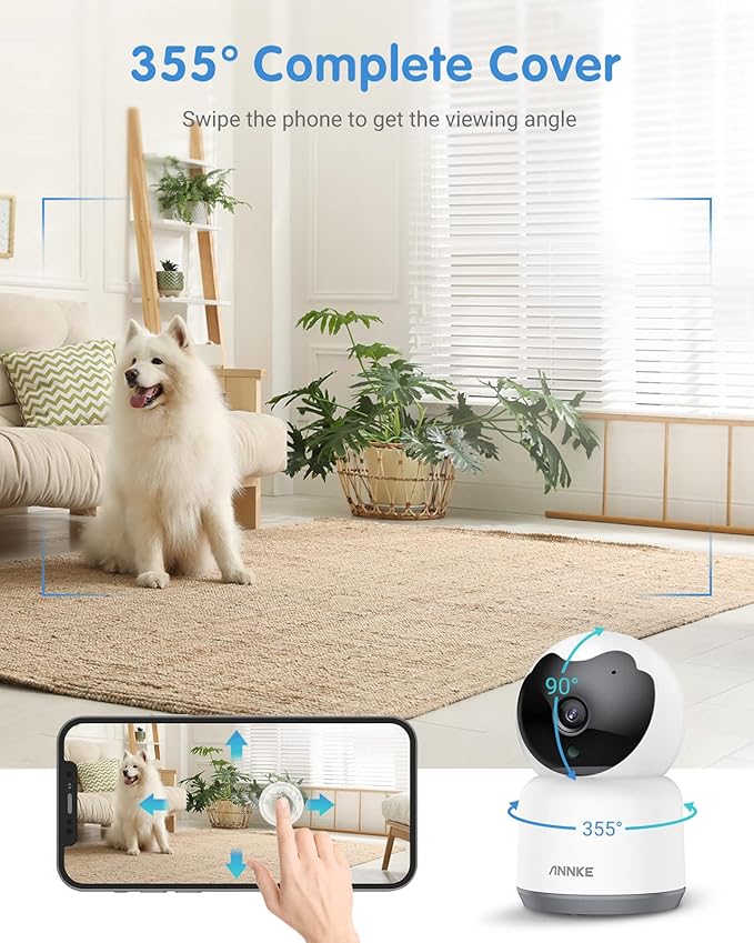 ANNKE 2K Pet Camera Indoor with Phone App, 360 Pan/Tilt WiFi Camera with Human Motion Detection, 2-Way Audio, Night Vision, Baby Camera Monitor for Home Security, 2.4Ghz WiFi,Cloud/SD Storage-MIPC App