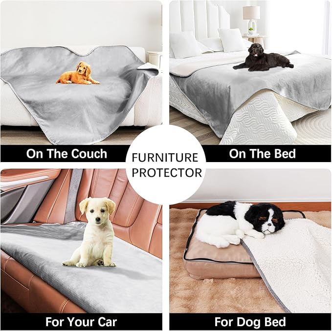Waterproof Blanket for Bed, Leak Proof Dog Blankets for Couch Sofa Protection, Reversible Pet Sherpa Throw Furniture Protector Machine Washable(60"x80",Darkgrey)