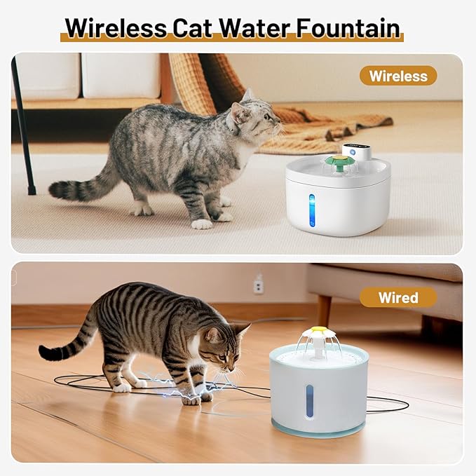 Wireless Cat Water Fountain,42000mAH Battery Operated Cordless Cat Fountain,91OZ/2.6L Automatic Pet Water Dispenser Rechargeable Drinking Fountains with Motion Sensor for Cats and Dogs