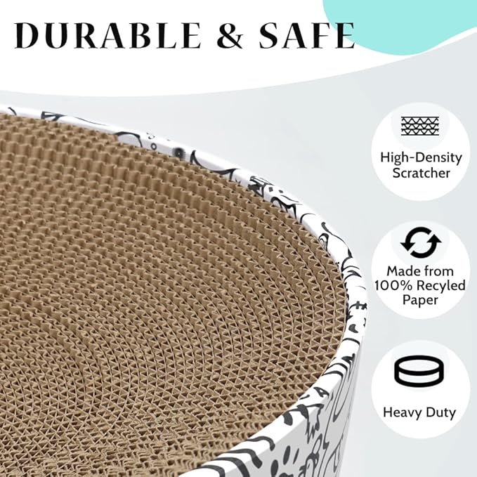 Cat Scratcher Cardboard 2in1 Oval Cat Scratcher Bed for Indoor Cats Cat Scratch Pad Bowl with Scratching Toy Corrugated Lounge Bed&Furniture Protector &Training Toy XL(Graffiti