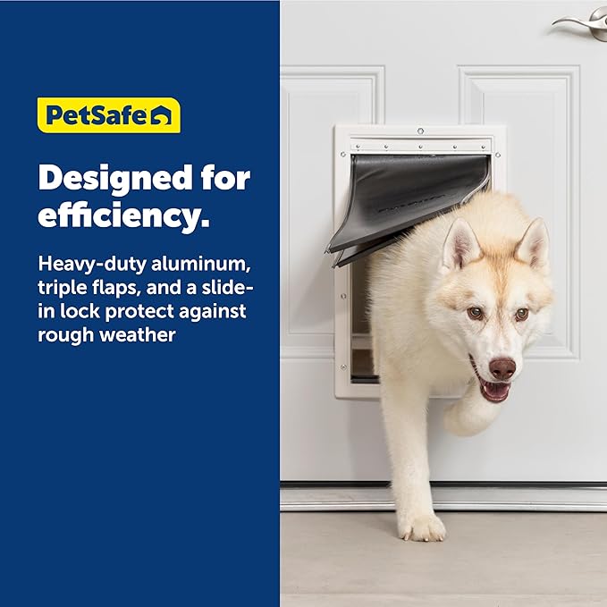PetSafe Extreme Weather Plastic Pet Door - Energy-Saving Thermal Barrier Pet Flap with Slide-in Door Locking & Secure Flap Cover - Plastic Frame - for Dogs Up to 100 Lb - Large