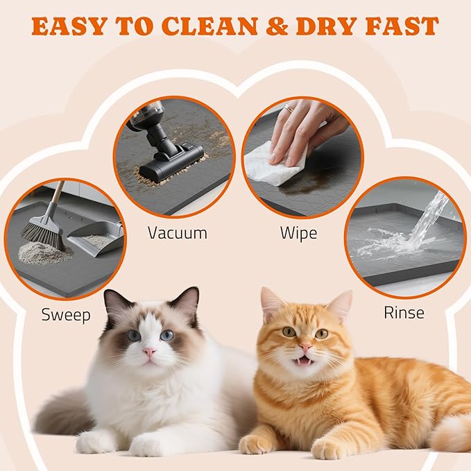 Cat Litter Mat, Large 34" x 22" Litter Box Mat, 2 Packs Cat Litter Box Mat, Non-Slip Kitty Litter Mat for Floor, Easy to Clean, Waterproof & Urine-Proof Cat Litter Mat Litter Trapping Mat, Gray