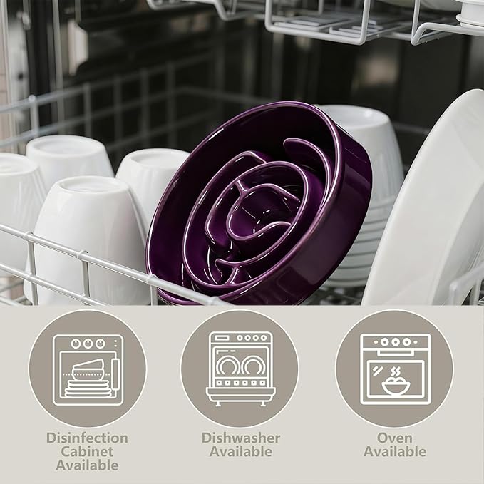 Ceramic Slow Feeder Dog Bowl,1.5 Cups Pet Slow Feeder for Small and Medium Breed,Puzzle Dog Food Dish,Anti-Gulping,Stop Bloat,Preventing Choking(Purple)