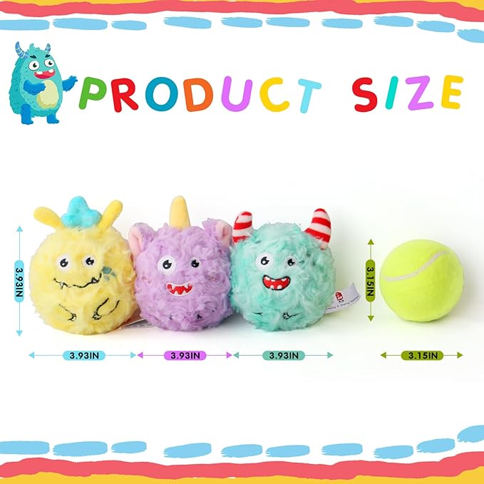 D KING D KING 3Pack Squeaky Dog Balls,2 in1 Funny Puppy Ball Toys,Dog Toy for Small Medium Dogs,Squeezable squeaking Toys,Balls for Games(Monster Ball)