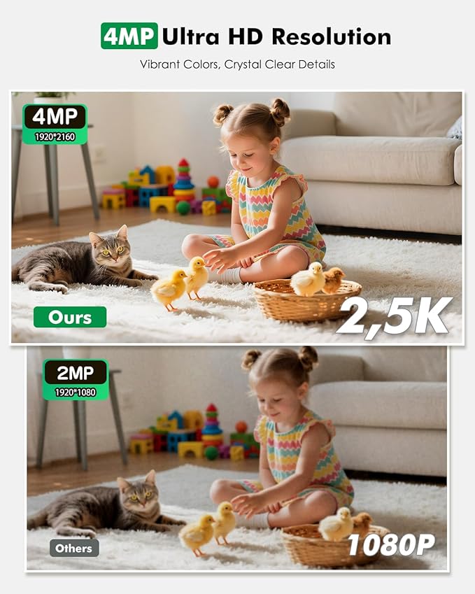 2.5K 4MP Pan/Tilt Security Camera Indoor with 6000mAh Battery, 5G&2.4G WiFi Camera for Home Security/Baby Monitor/Pet Wireless Surveillance Cam, Color Night Vision, AI Motion Detection, 2-Way Audio