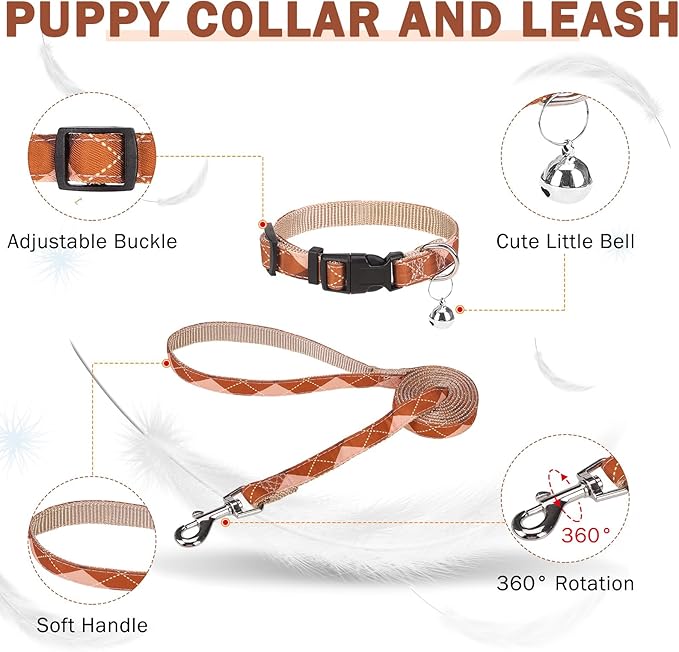 SCENEREAL Fall Thanksgiving Small Dog Harness and Leash Collar Set, Step in No Pull Plaid Puppy Harness for Small Dogs Outdoor Walking, Soft Mesh No Chock Reflective Vest Harness, Brown S