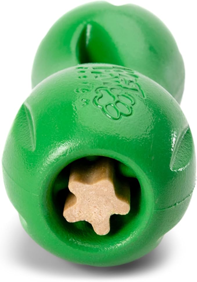 West Paw Qwizl Treat Dispensing Dog Toy for Tough Chewers- Durable Long Lasting Chew and Fetch Toy Keeps Dogs Engaged- Dishwasher Safe Safe Materials Made in USA - Clover Green, Small