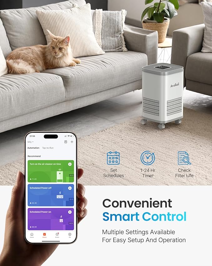 Pet freshens and removes odors for Large Rooms up to 2200 Sq.Ft | alkali Filter & Activated Carbon | Smart PM2.5 Sensor, APP & Remote Control | 3 Washable Filters, LED Display| Odor & Allergy Removal