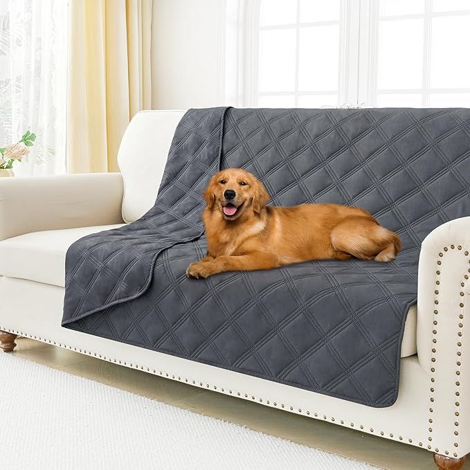 Smiry Waterproof Dog Bed Cover Blanket 52x82, Soft Reversible Pet Blanket, Washable Leakproof Cats Dogs Couch Cover for Sofa, Couch, Furniture, Lattice, Dark Grey/Dark Grey