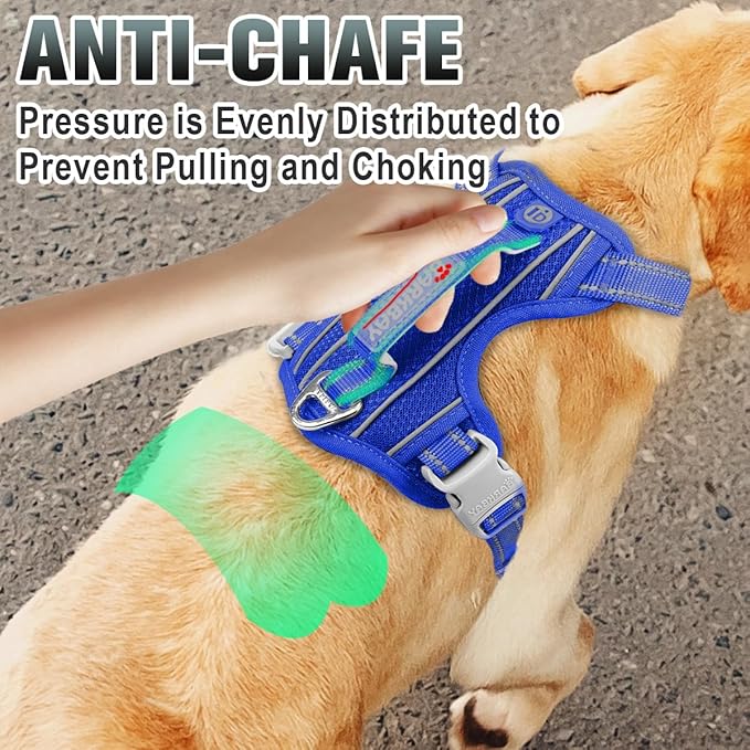 BARKBAY No Pull Dog Harness Large Reflective Dog Harness with Front Clip and Easy Control Handle for Walking Training Running with ID tag Pocket(Sapphire Blue,M)