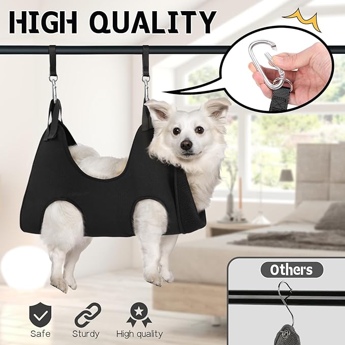 Supet Dog Grooming Hammock Harness for Dogs Cats, Relaxation Pet Nail Clipper Hammock, Restraint Dog & Large Animal Leashes Sling for Groomingk for Nail Trimming (Black, XL)