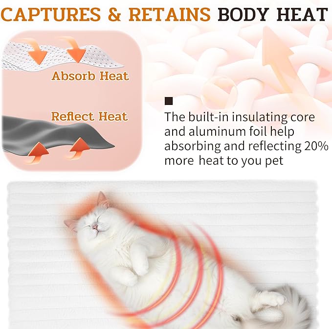 NWK Pack of 4 Fluffy Self Warming Cat Mat, Cat Blanket, Thermal Dog Mat, Washable, Non-Slip Bottom for Sofa & Crate & Kennel & Car Seat (Creamy White, Medium (27'' X 18.5'' X 0.7''))