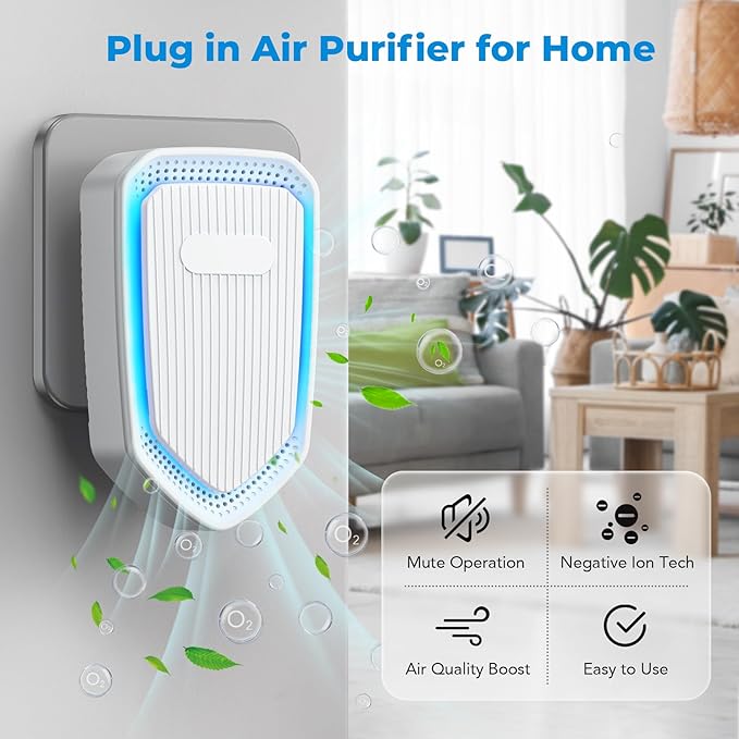 Air Ionizers Plug In Negative Ion Air Purifiers Quiet Air Freshener for Home Bedroom Office Basement - Portable Mini Air Cleaner Odor, Smoke, Dust, Pet Smell (6, White)