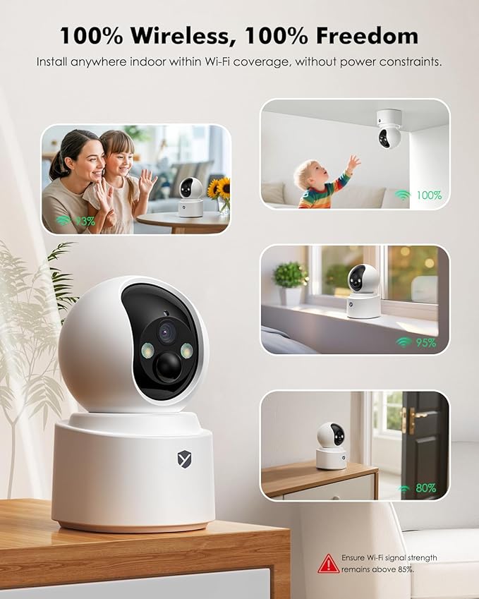 2.5K 4MP Pan/Tilt Security Camera Indoor with 6000mAh Battery, 5G&2.4G WiFi Camera for Home Security/Baby Monitor/Pet Wireless Surveillance Cam, Color Night Vision, AI Motion Detection, 2-Way Audio
