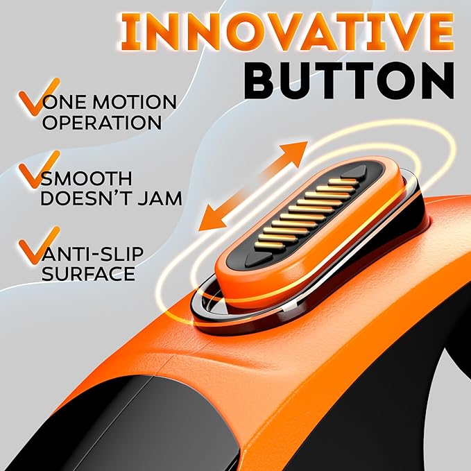 2025 NEW Retractable Dog Leash 16.4 ft – Heavy Duty for Dogs up to 110 lbs, Stainless Steel Spring, 360° Tangle-Free, One-Touch Lock Control, Soft Anti-Slip Handle – Strong, Durable Pet Leash (Orange)