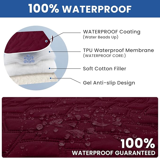 Waterproof Dog Blanket, Non-Slip Soft Pet Bed Cover, Couch Cover for Dogs Washable, Protects Sofa, Furniture, Crate, Car, Tear Resistant Leakproof Pet Blanket Christmas (68x82 Inch, Burgundy)