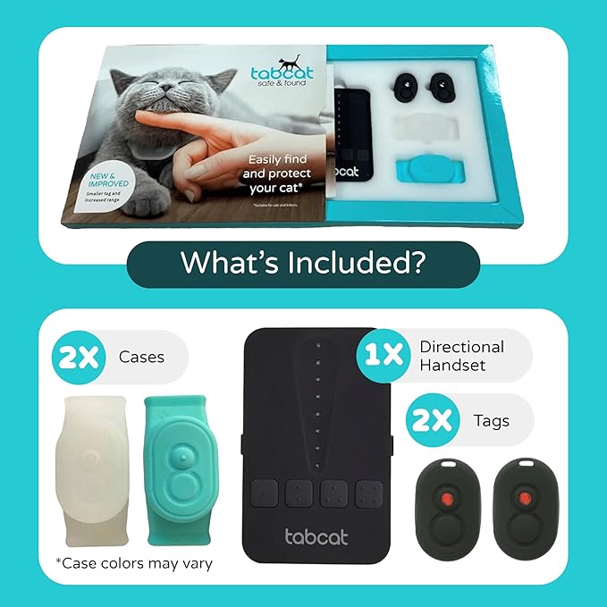 Tabcat V2 Cat & Kitten Tracker - More Accurate Than GPS - No Monthly Fee or Subscription - Includes 2 Homing Tags - Up to 500ft Range - Small & Lightweight Tags Perfect to Find Indoor & Outdoor Cats