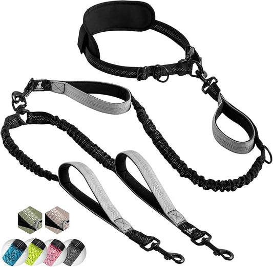 SparklyPets Hands Free Double Dog Leash – Dual Leash for Medium and Large Breeds – Lead for 2 Dogs with Padded Handles, Reflective Stitches, No Pull, Tangle Free