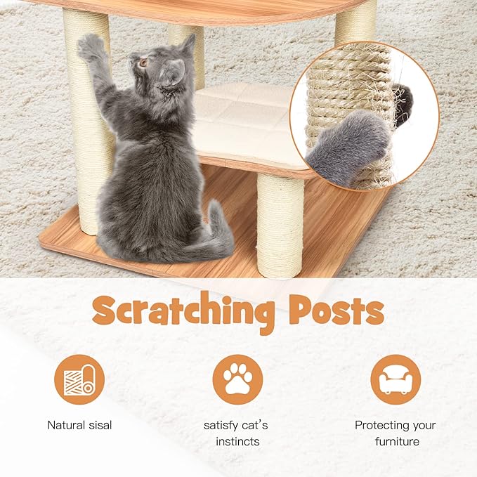 PETSITE 69 Inches Tall Cat Tree, Modern Wooden Cat Tower with Sisal Scratching Posts, Double-Entry Cat Condo, Multiple Jumping Platforms with Removable Soft Pads, Ideal for Indoor Cats Large Adult