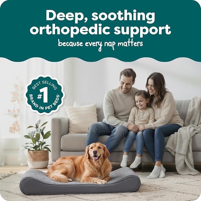 FurHaven Orthopedic Dog Bed for Large Dogs, Luxe Lounger Contour Mattress with Solid Orthopedic Foam Slab for Joint Support, Removable Washable Cover, Jumbo XL, Plush Suede, Gray
